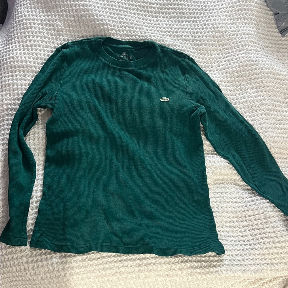 Lacoste Forest Green Long Sleeve Waffle Knit Crew